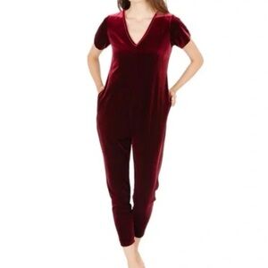 Smash & Tess Velvet V-Neck Burgundy Jumpsuit size M
